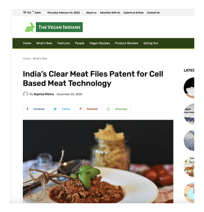 India’s Clear Meat Files Patent for Cell Based Meat Technology